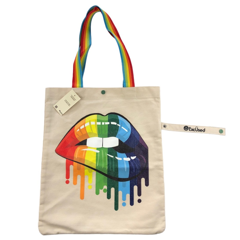 NWT ExCused Rainbow Lips Canvas Tote Bag